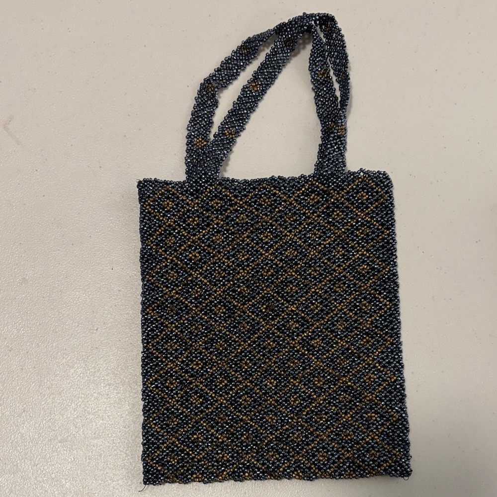 Elegant Beaded evening bag - Blue and Gold